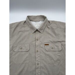 Mens Outdoor Orvis Short Sleeve Button Up Flap Pocket Shirt Polyester Beige XXL